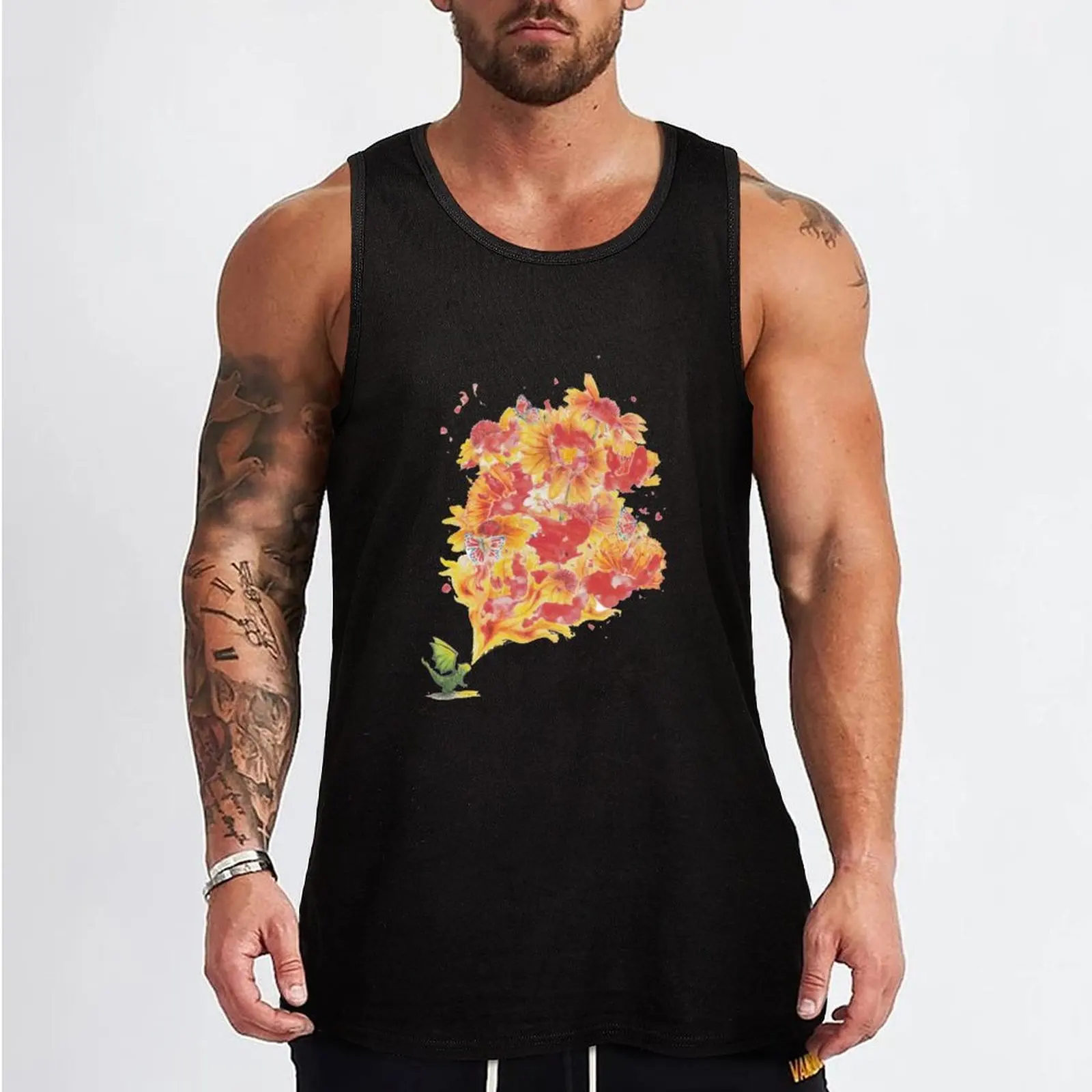 Dragon breathing fire flowers Tank Top Sportswear for men Bodybuilding shirt summer clothes man 2024 Men's singlets