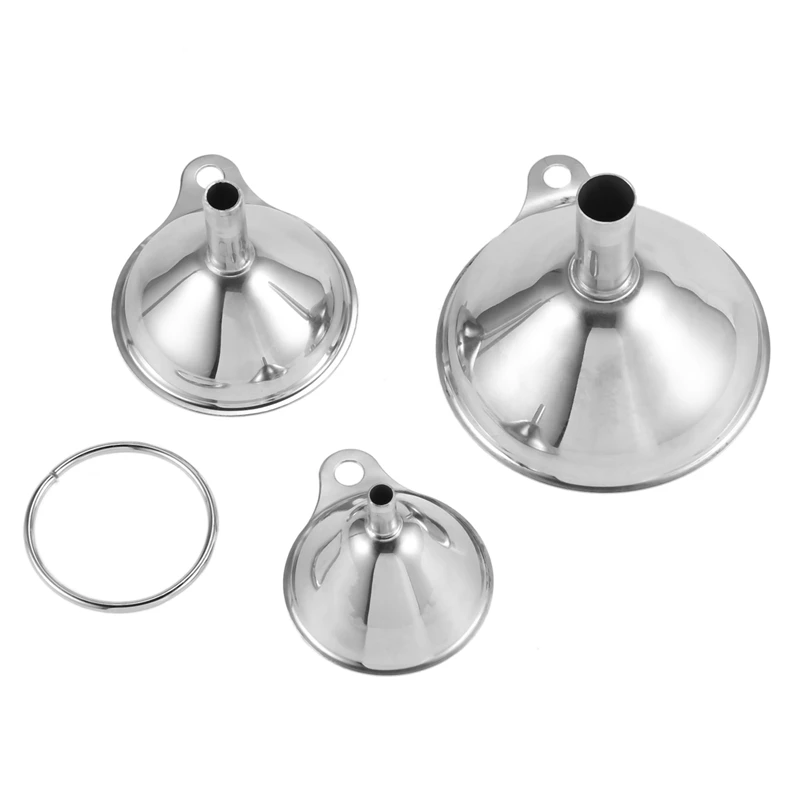 3Pcs Multifunctional Stainless Steel Funnel Essentail Oil Water Spices Wine Flask Filter Funnel For Home Kitchen