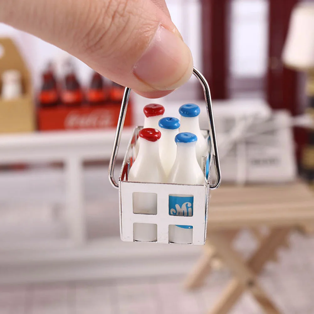 

Drink Model Food Toy Tiny Storage Basket Mini Miniature Milk Bottle House Decor Figurine Beverages