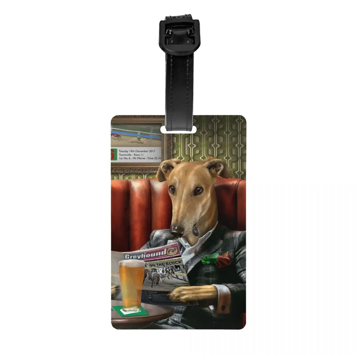 Custom Greyhound Dog Portrait Luggage Tag Whippet Sighthound Lover Travel Bag Suitcase Privacy Cover ID Label