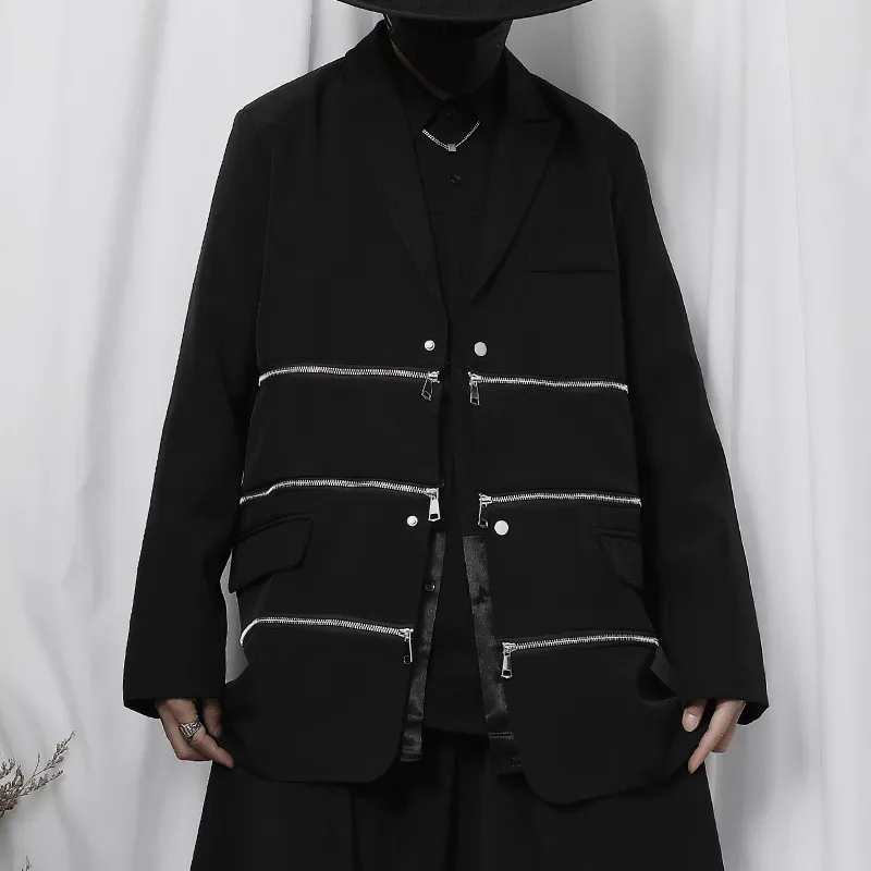 

Custom new men's casual jacket zipper design sense of fashion loose small suit jacket trend
