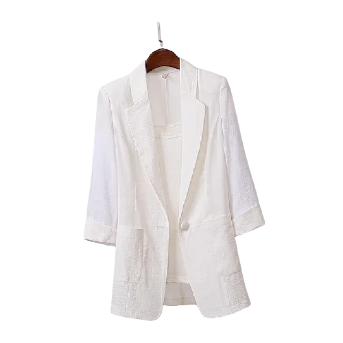 Blazer fin en coton et chanvre pour femme, manteau coréen décontracté, veste à manches mi-longues, manteau de protection solaire, revers, automne, 2021