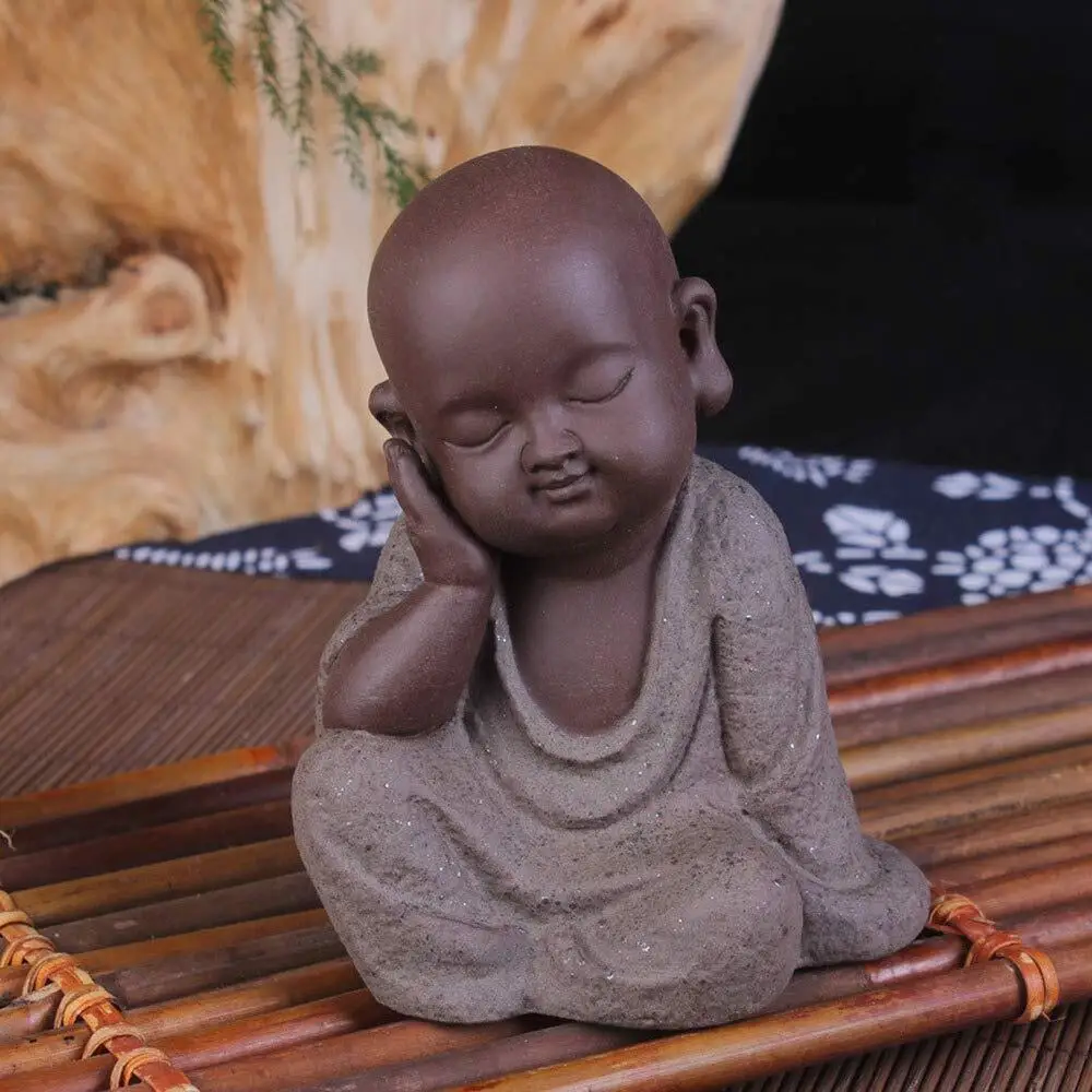 

Chinese Purple Clay Monk Buddha Statues Tea Pet Creative Home Furnishing Decor