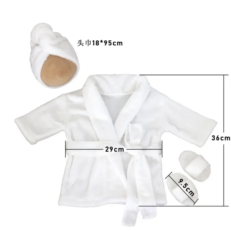 3pcs Newborn Photography Props Outfits Adorable Shower Wind Bathrobe Pajamas Headscarf and Shoes Sets for  Studio Baby Shooting