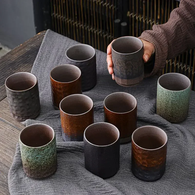 Tasse en céramique chinoise vintage, grande tasse à café en grès faite à la main, design rustique unique pour une utilisation à la maison et au bureau, tasse 1 pièce