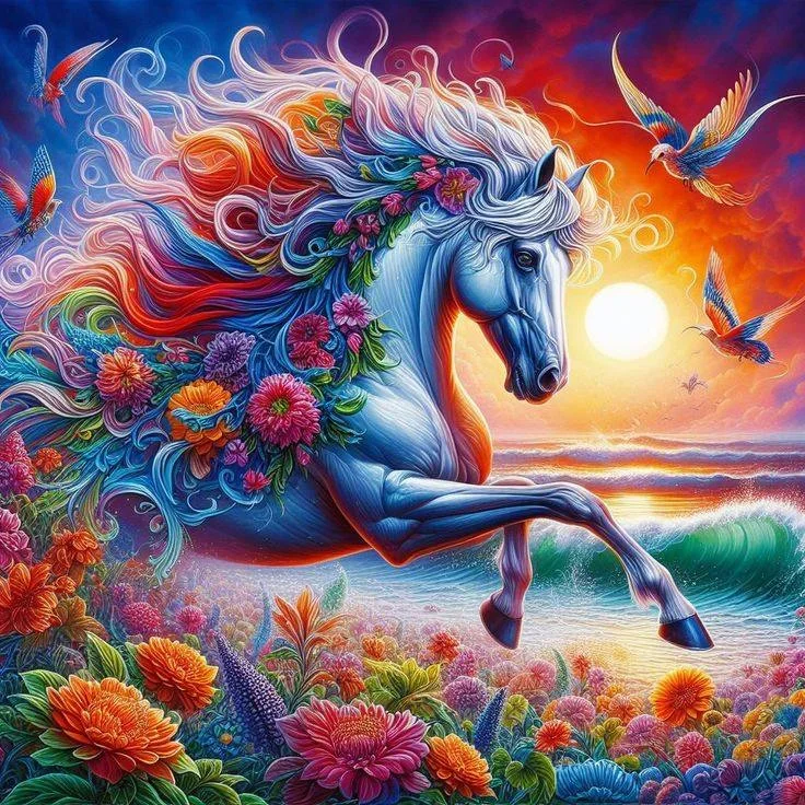 Sunature Diamond Painting Art Full Square Round Drills Horse Flower Diamond Painting Kit