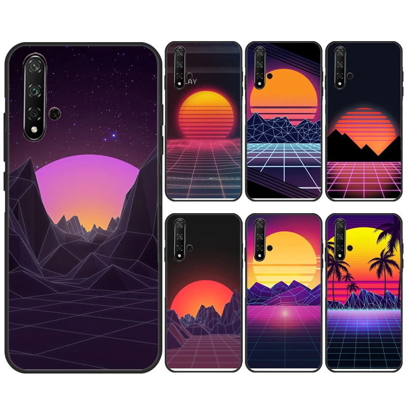 80S Vaporwave Synthwave Sunset Case For Huawei P40 P20 P30 Lite Nova 11i 8i 3i 9 10 SE 11 Pro 5T Y91 Y90 Y70 Y61 Y60 Cover