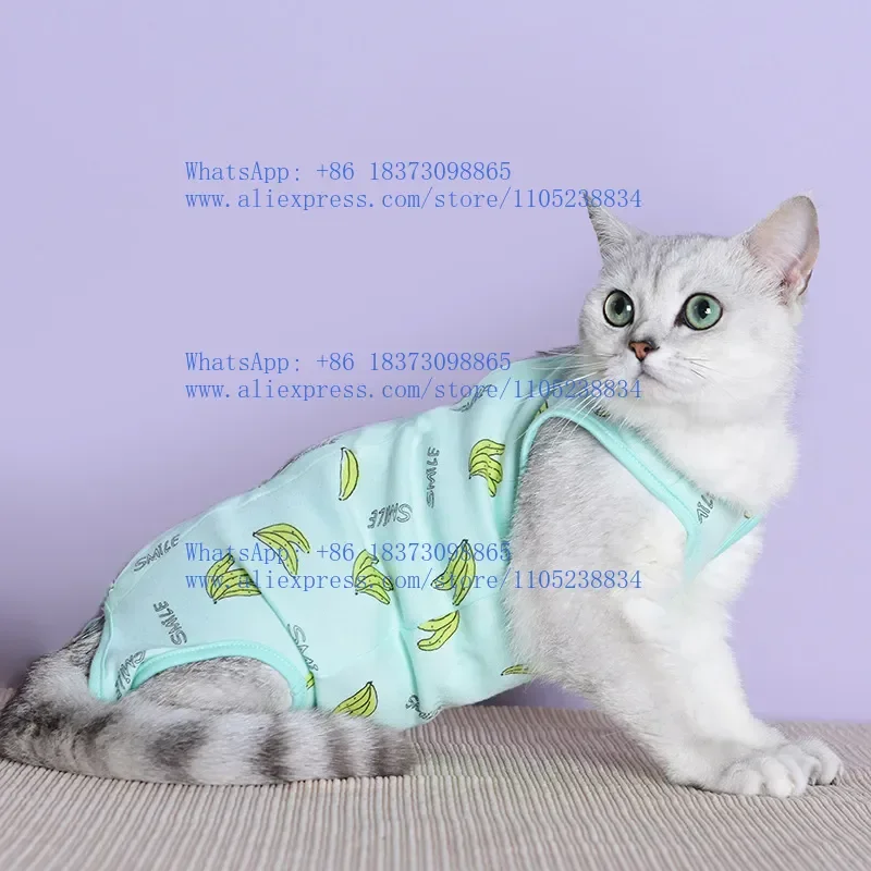 20pcs Spot goods Female Cat Weaning Anti-Licking Clothes Pet Sterilization Surgical Clothing Banana Blue Gradient Anti-Loss