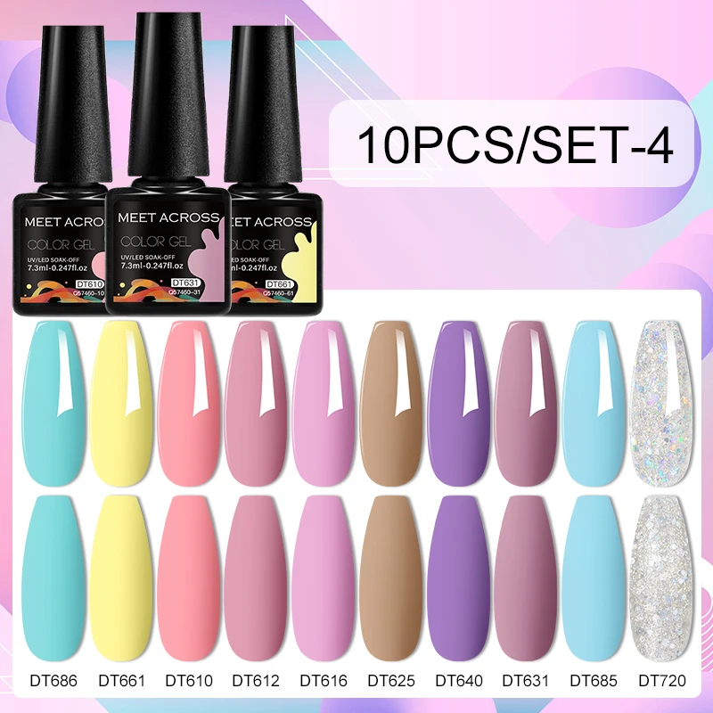 10PCS Macoron Color Gel Nail Polish Set 7.3ml Spring Summer Semi Permanent Nail Polish UV LED Varnish Nail Art DIY Manicure Set