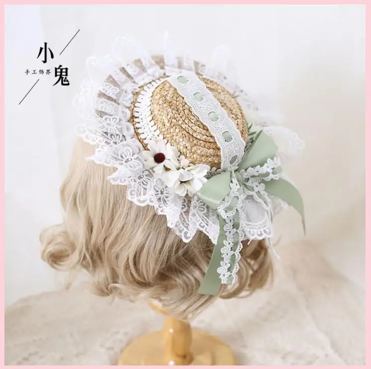 Elegant Little Top Hat Lolita Lace Straw Hat Beautiful Flower Headwear