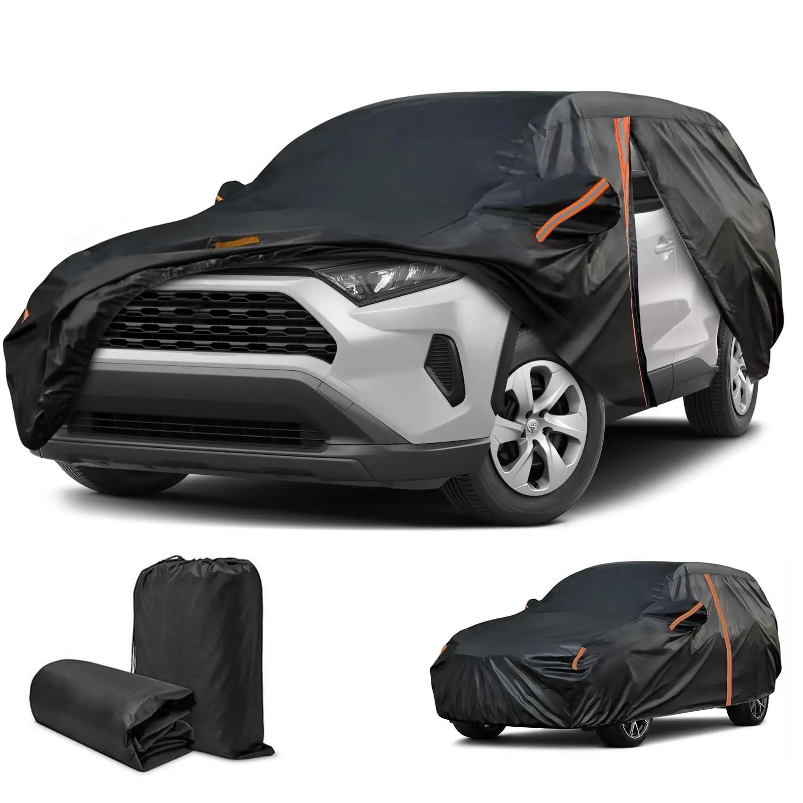 

All-Weather Waterproof SUV Car Cover With Zippered Doors And Reflective Stripes For Outdoor Sun Snow Protection