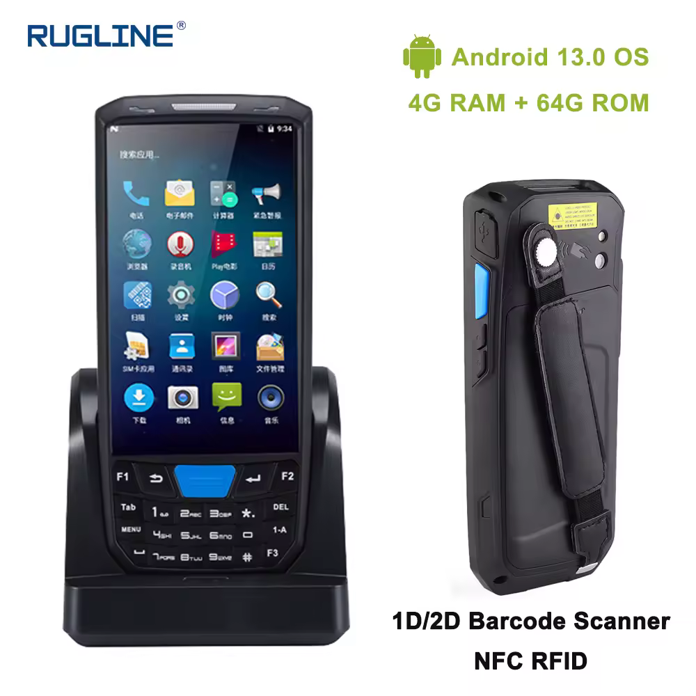 טרמינל מגע PDA נייד Android 13 עם מסך מגע 2D, סורק ברקודים 4G Lte Wifi Bluetooth GPS איסוף נתונים מחוספס