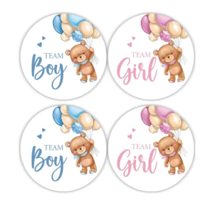 Custom Cartoon Cute Bear Stickers Welcome Boy Girl Seal Labels Personalized New Born Gender Reveal Baby Shower Decor Birthday