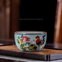 100ml/160ml  Large Capacity Chinese Retro Rooster Pattern Master Cup with Ice Cracked Tea Cup for Nurturing Tea Cup Accessories