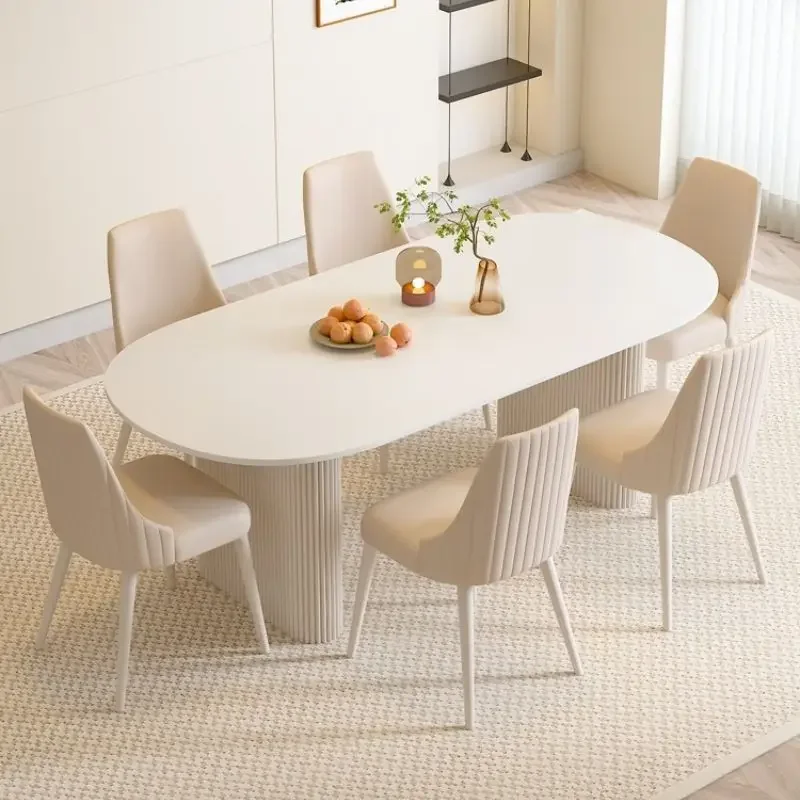 Rock Slab Table and Chairs Set Pure White Cream Wind Light Luxury Home Small Dining Table