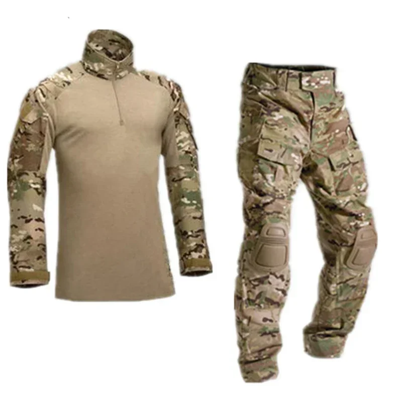 Hunting Uniform Multicam Training Hiking Shirt Uniform Tactical Pants with Knee Pads Camouflage Suit Sports Clothes