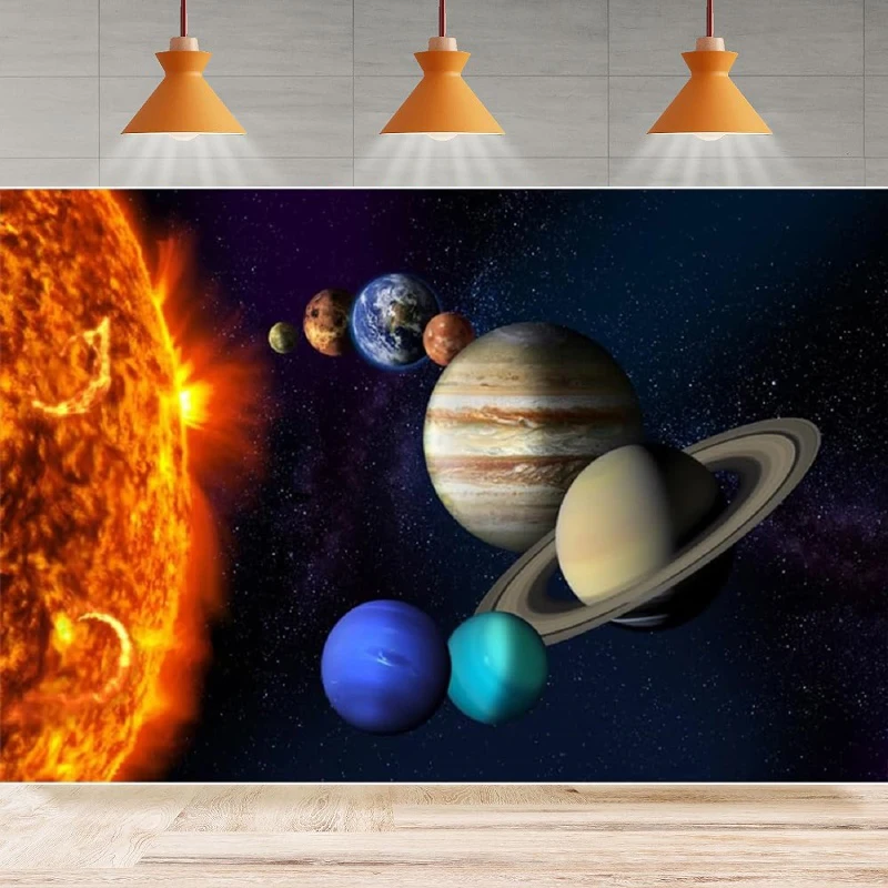 Solar System Photography Backdrop Space Eight Planets Universe Galaxy Stars Astronaut Background Home Party Backdrop Wall Banner