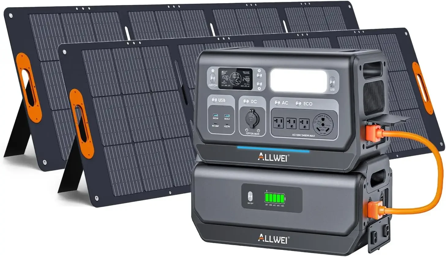 

Solar Generator 2400W with 2x 200W Solar Panels & B200 PRO Expansion Battery, 2048Wh Portable Power Station