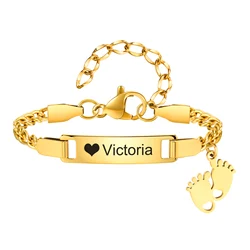 Personalize Baby Bracelet Anti Allergy Stainless Steel Custom Name ID  Newborn Infant Baptism Bracelets Love Gifts