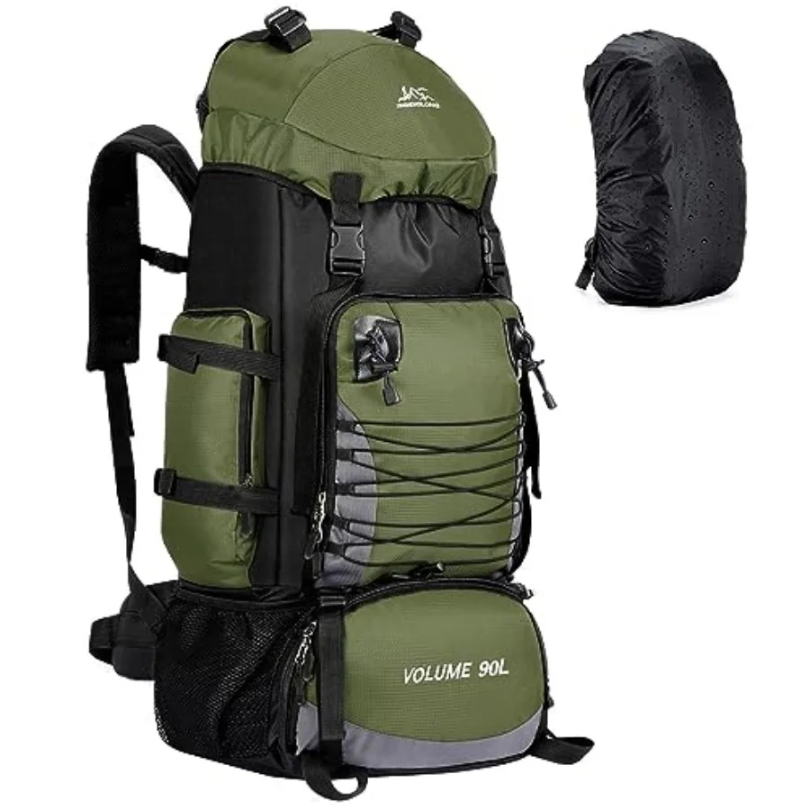 

90L Hiking Backpack, Waterproof Camping Bag with Rain Cover, Lightweight Backpacking Back Pack