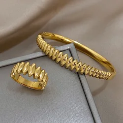 Unique Design Teardrop Beaded Stainless Steel Bracelet for Women Glossy 18K Gold Plated Smooth Bracelets Ring Waterproof Jewelry