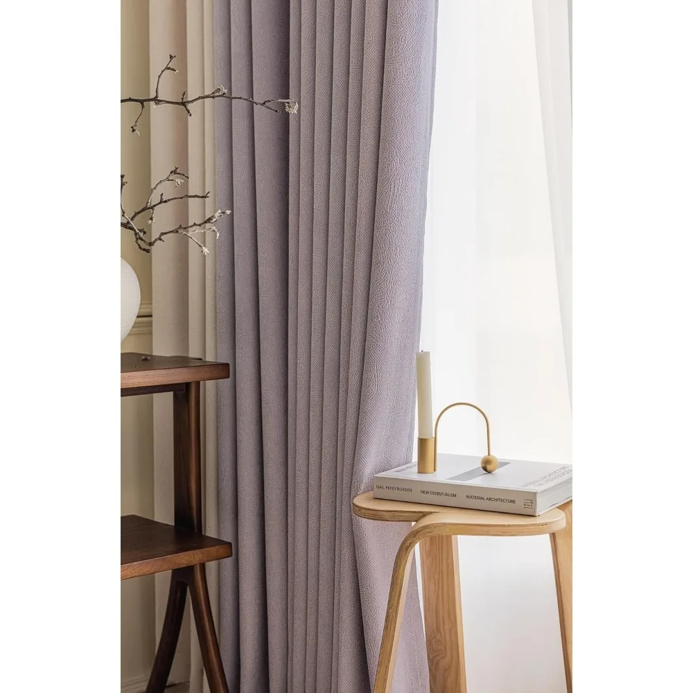 Tende jacquard in ciniglia oscuranti, patchwork crema viola chiaro con occhielli, 42x54 pollici, set a 2 pannelli, dolcetti per finestre durevoli