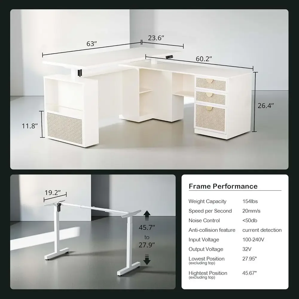 

Special OfferHome Oice Urniture Sets, 63" L Shaped Standing Desk With Ders, Height Adjustable Electric Executive Oice Desk With