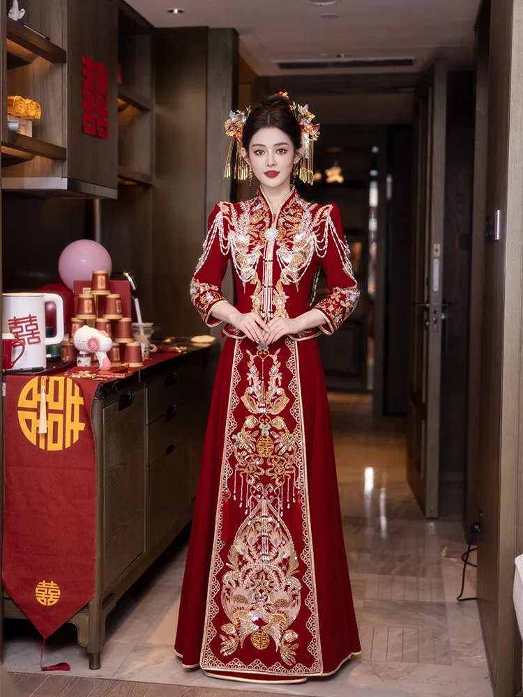 Xiuhe Clothing for Brides 2025 Chinese Wedding Dress Dragon Phoenix Gown Embroidery Princess Plus Size Wedding Gowns