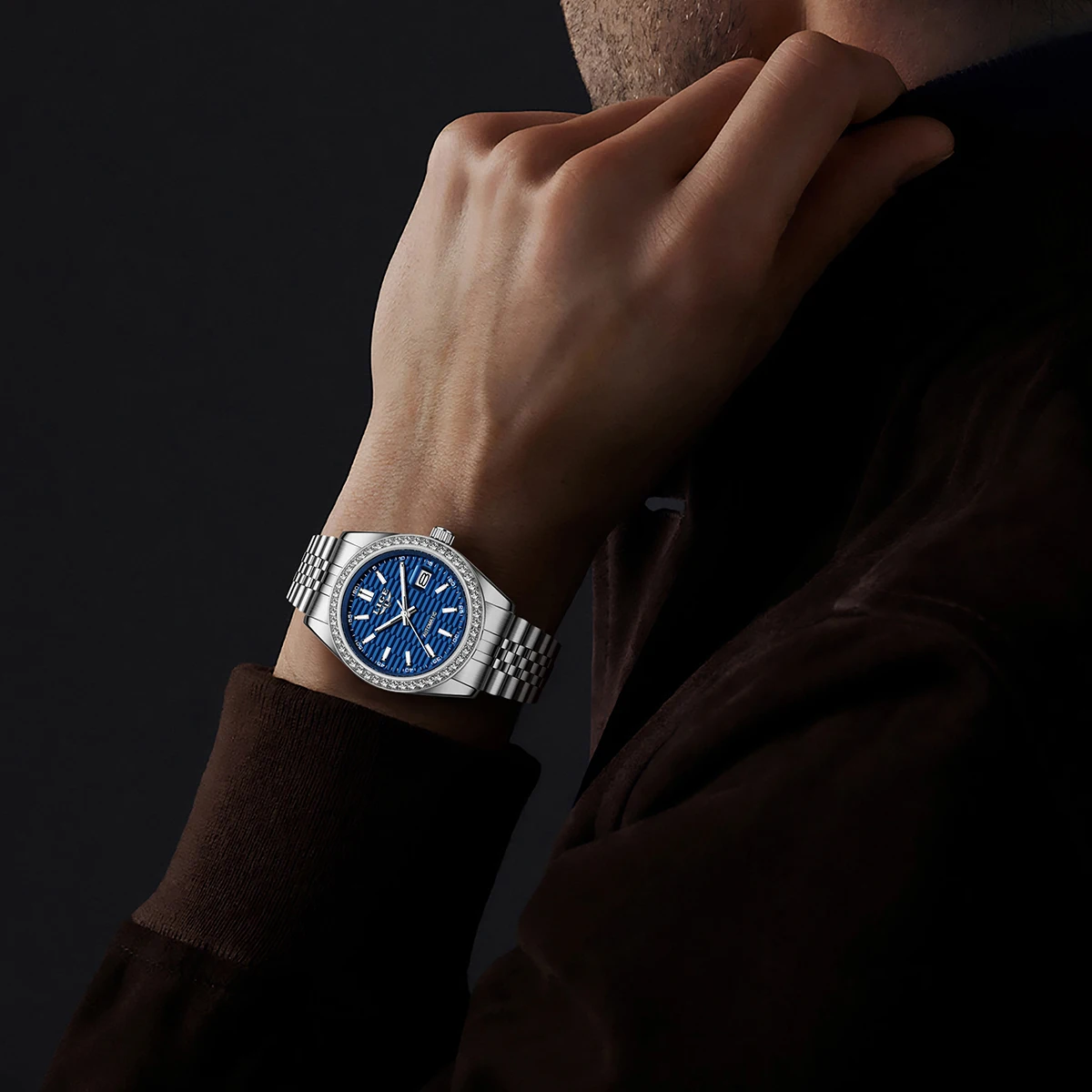 LIGE Orologio meccanico da uomo Orologio automatico di lusso delle migliori marche Orologio da uomo luminoso impermeabile in acciaio inossidabile da lavoro + scatola per orologi regalo