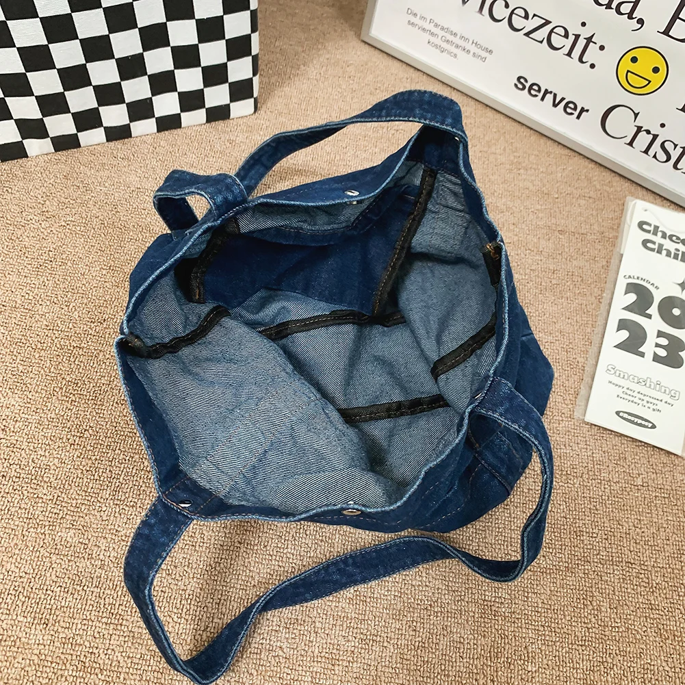 

Women Leisure Handbag Large Capacity Denim Versatile Shopping Bag Solid Color for Travel Work School