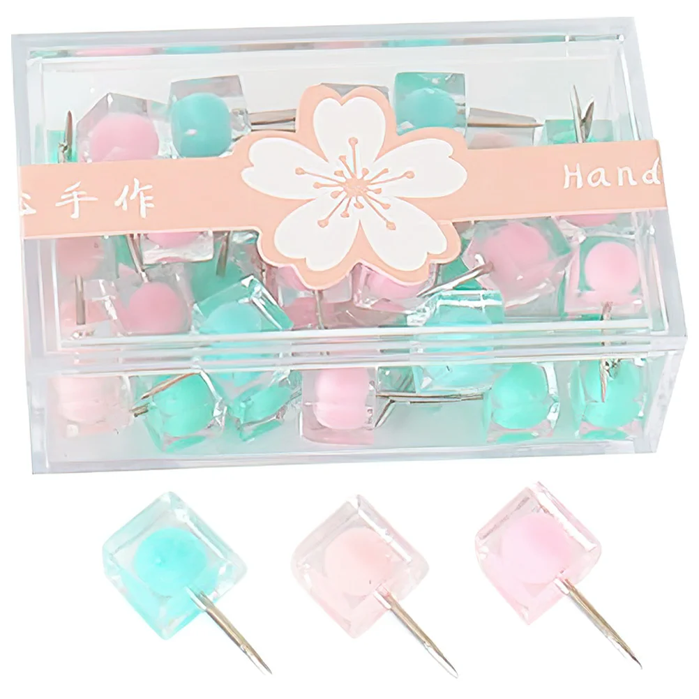 

40pcs Candy Color Push Pins Square Head Thumbtacks Soft Jelly Map Pins for Wall Photos Hanging Office Use Portable Tacks