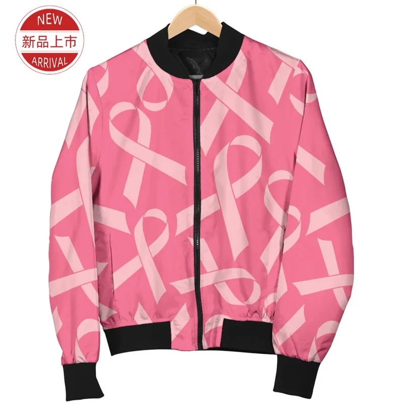 BREAST CANCER AWARENESS 3D Printing Jacket Pink Ribbons Graphic Lapel Jackets For Women Fashion Streetwear Mens Jackets Clothing