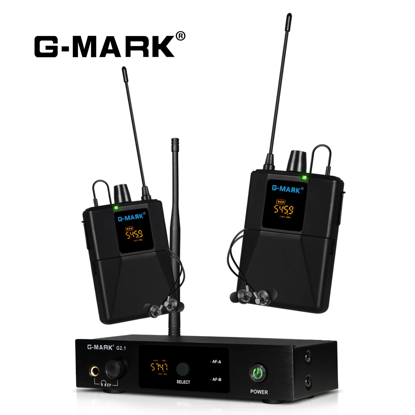 

G-MARK G2.1IEM UHF In Ear Monitor MONO Wireless Return Frequency Selectable for Stage Singer Guitar Studio Band Performance DJ