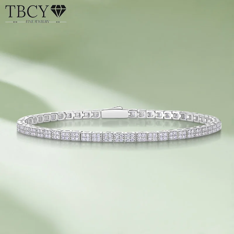 

TBCYD D Color Full Moissanite Tennis Bracelets For Women S925 Silver Lab Diamond Square Spring Clasp Bracelet Hand Chain Jewelry