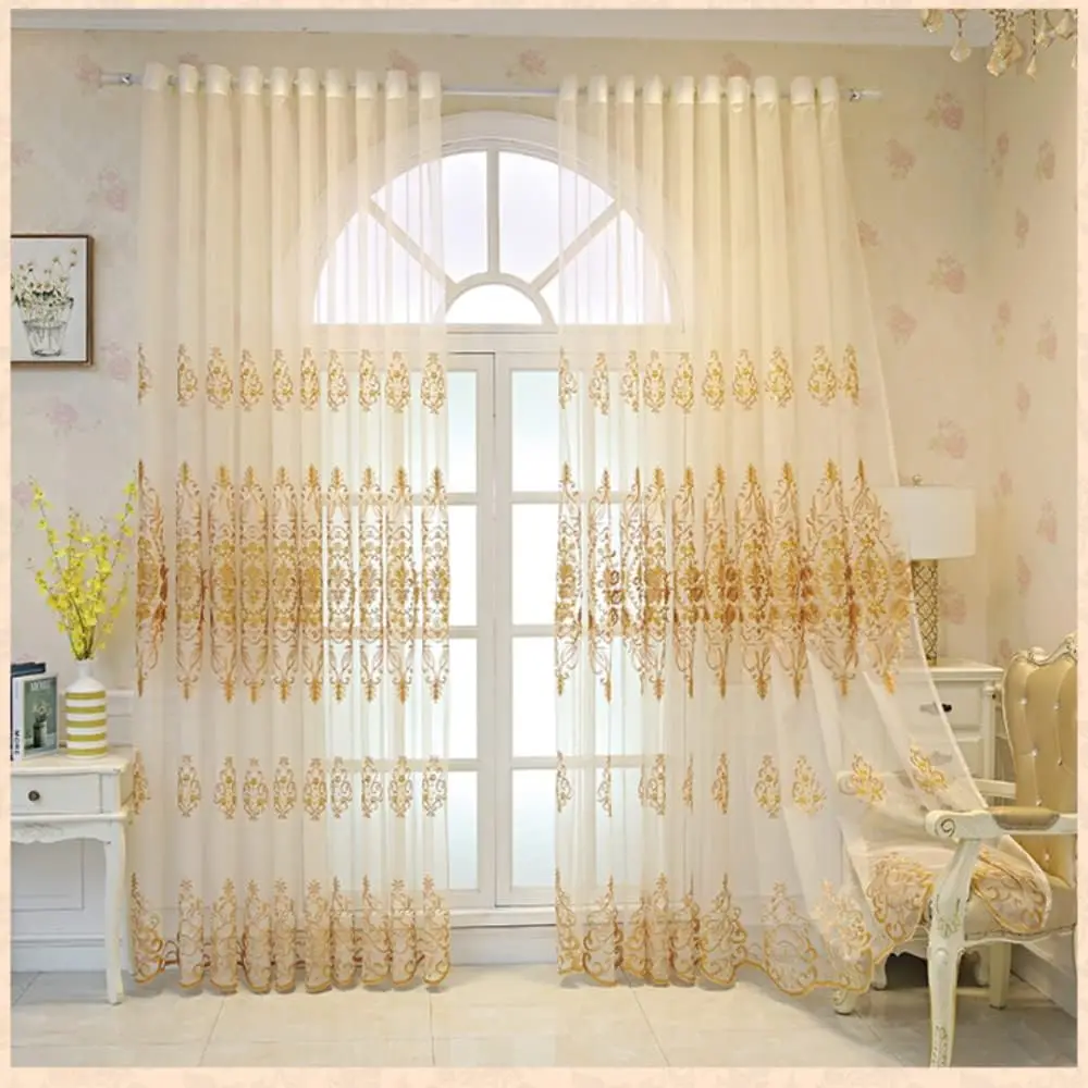 1 Panel 132cm Width European Jacquard Sheer Curtain for Living Room Bedroom Luxury Embroidered Tulle Curtain