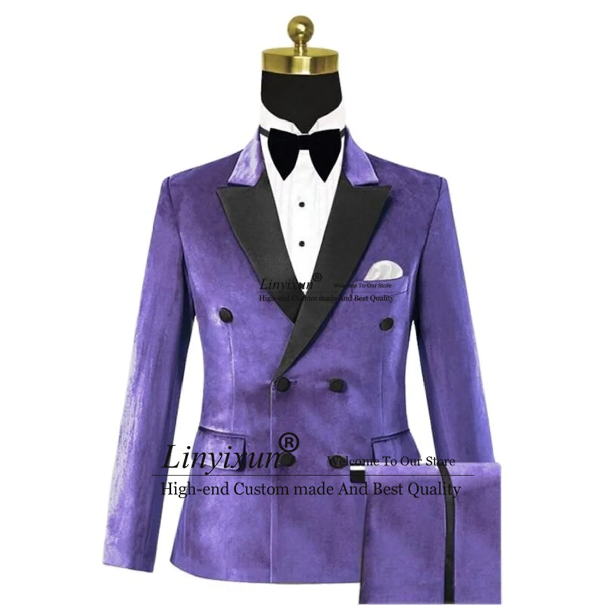 

Velvet Men‘s Wedding Suits Peaked Lapel Grooms Tuxedos 2 Pieces Sets Bridegroom Prom Blazers Pants Outfit Slim Fit Costume Homme