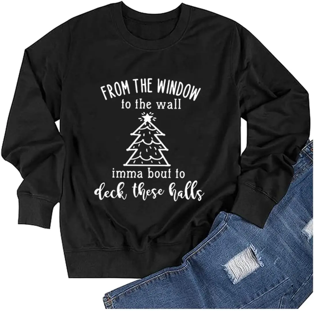 TSIIUO Women's Christmas Holiday Sweatshirt From The Window To The Wall Deck Tshirt Xmas Tree Casual Long Sleeve Tops