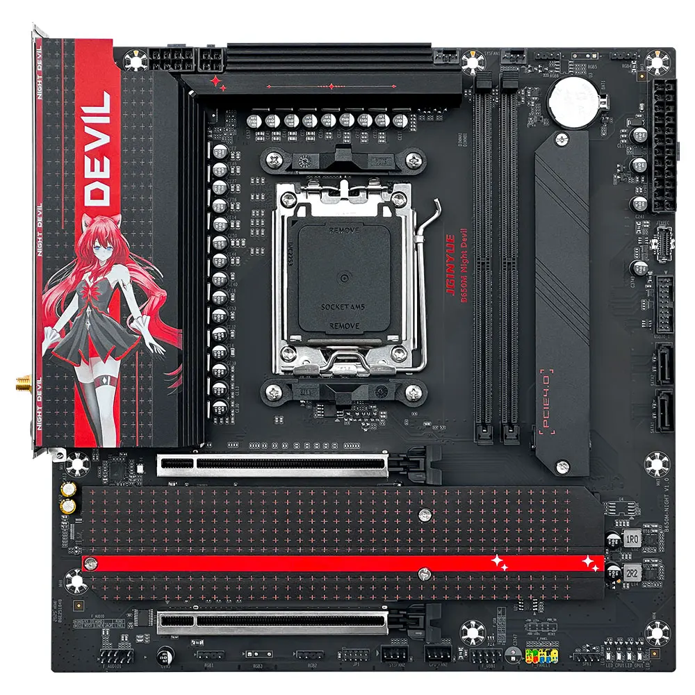 JGINYUE AMD B650M Night Devil 2xDDR5 M.2 NVME 96G unterstützt AMD AM5 Ryzen 7000/8000/9000 Serie Prozessoren M-ATX Motherboard