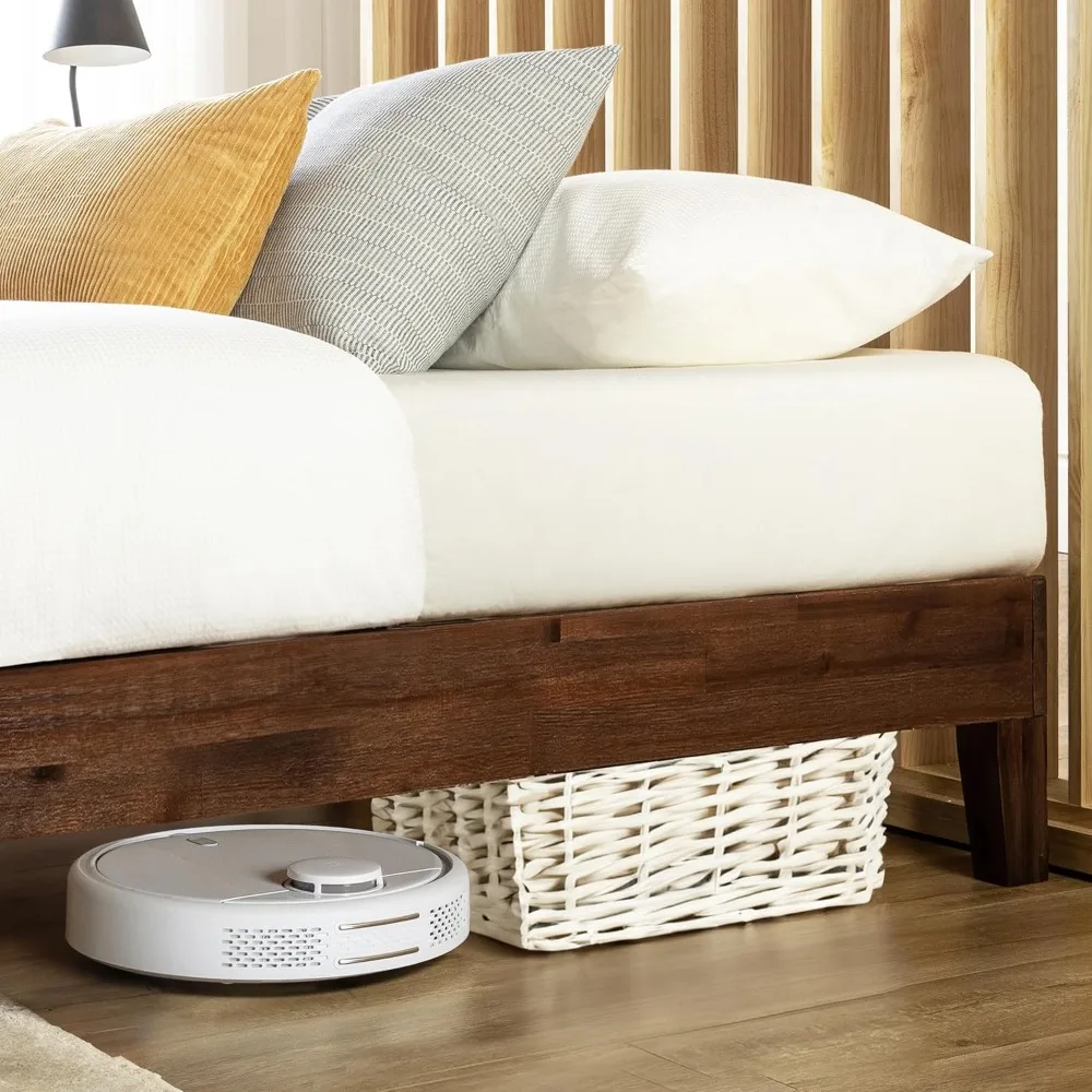 إطارات سرير بمنصة من الخشب الصلب مقاس كوين مقاس 12 بوصة مع شرائح خشبية، لا حاجة إلى صندوق زنبركي، هيكل خالٍ من الضوضاء