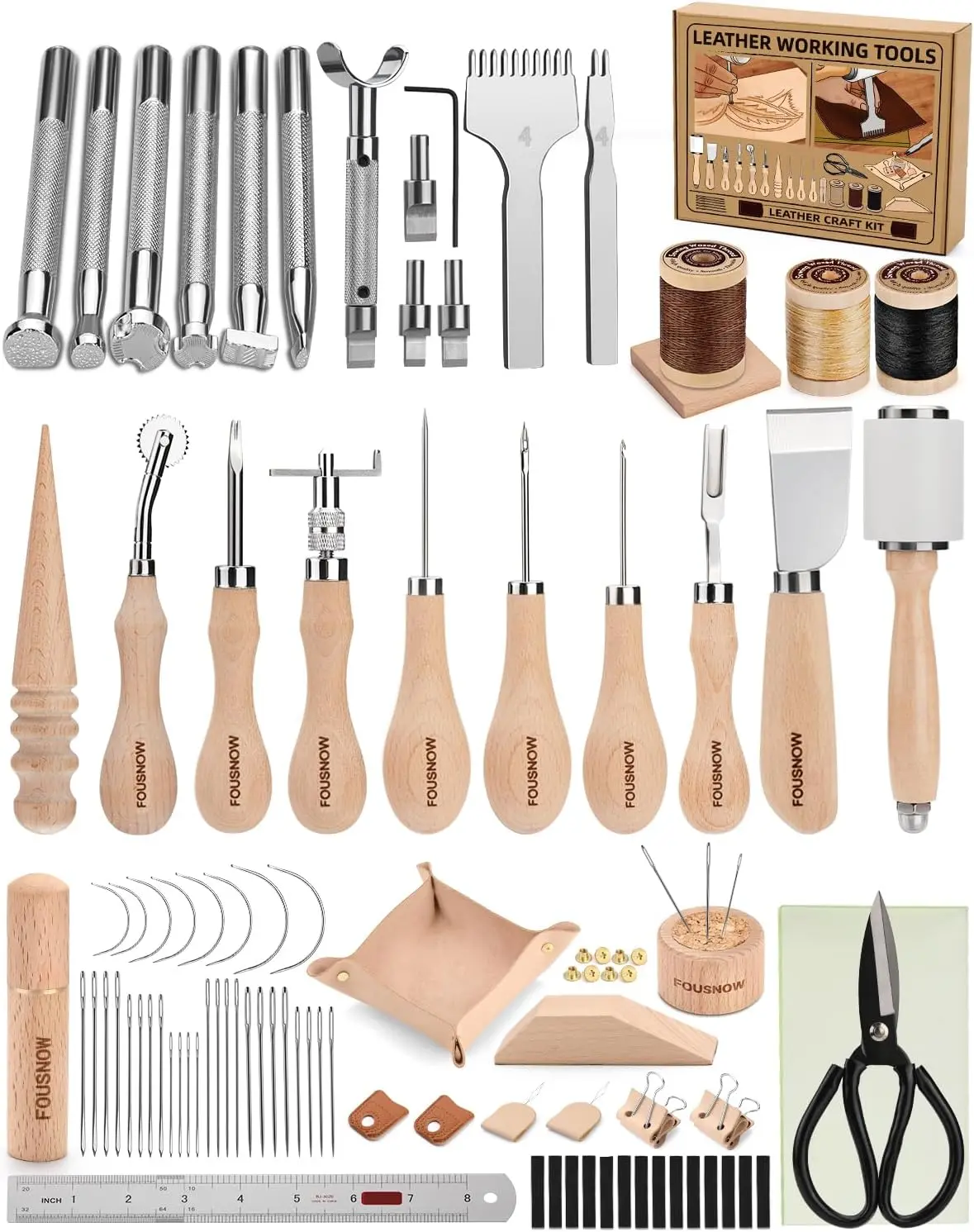 

Профессиональный набор для изготовления кожи с эргономичными инструментами для штамповки, резки, штамповки и шитья.