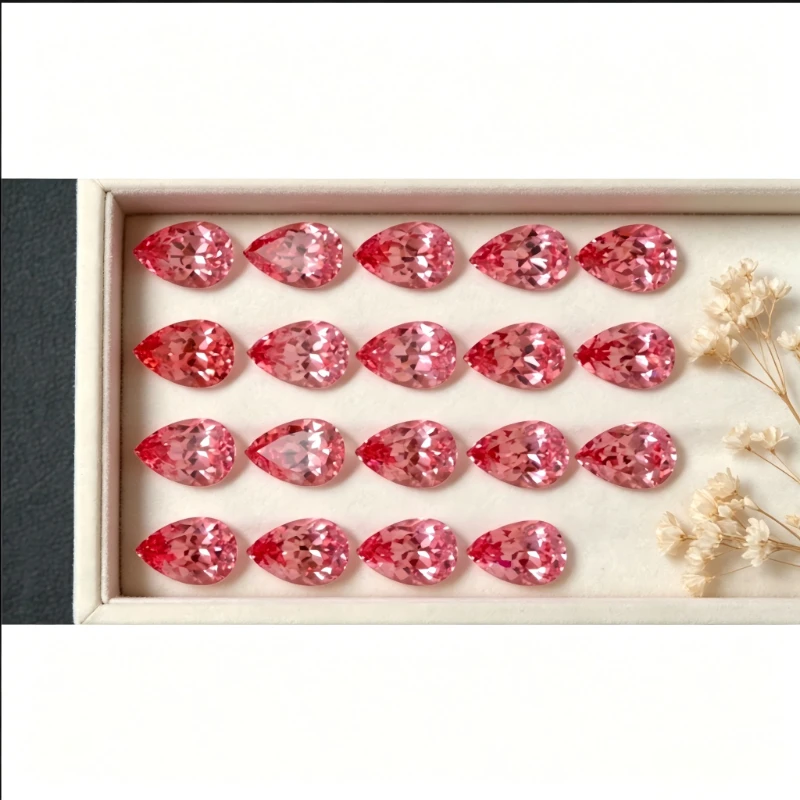 Künstlicher Edelstein Padparadscha Rot Lotusfarbe Birnenform Handgeschliffen Zertifizierbar – Detail 6