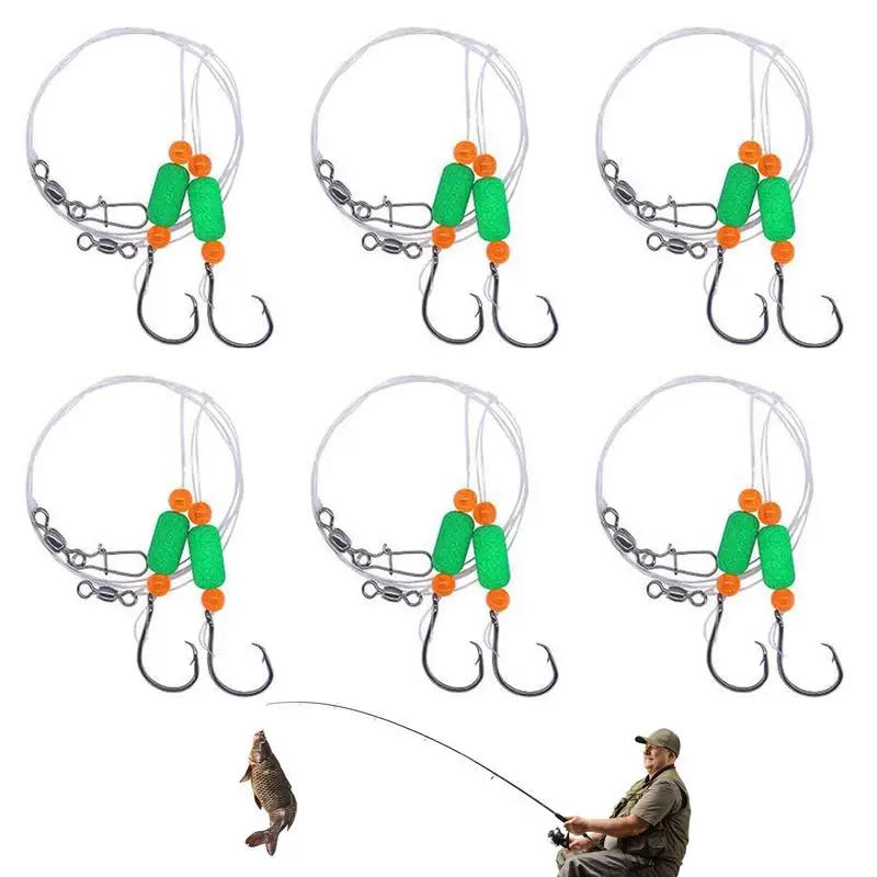 Surf Fishing Tackle 6 Pcs Double Circle Hooks Perch Rigs Fishing Bait Rigs With Floats Fishing Beads For Flounder Catfish Dock