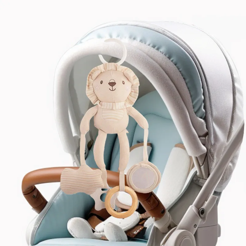 柔らかい綿のベビーベッド用ぶら下げおもちゃ、ぬいぐるみのウサギの癒し人形、歯固め付き、0〜24ヶ月の赤ちゃん用、カーシート、ベビーベッド、モバイルベル
