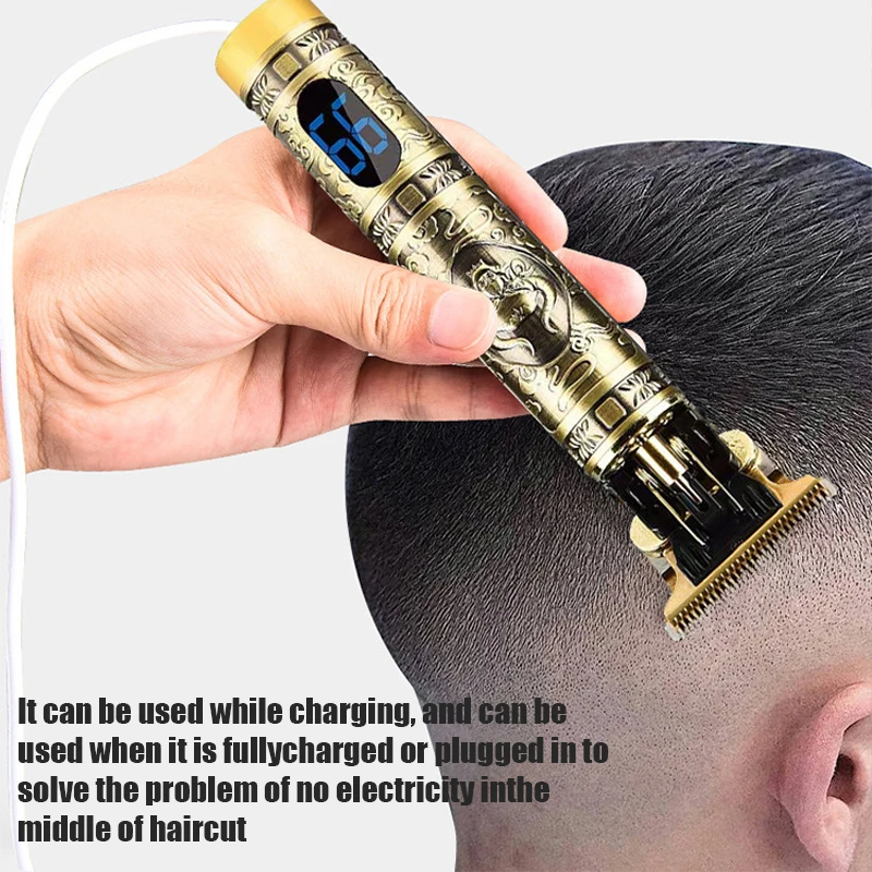 WAIKIL-barbeiro elétrico sem fio Push Clipper para homens, profissional cabeça de óleo Carver, carregamento USB, visor LCD Trimmer, novo