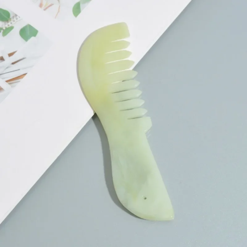 Gua Sha Comb Massage Natural Stone Sclap Jade Comb Head Body Meridian Skin Scraping Reflexology Blood CirculationTherapy Comb