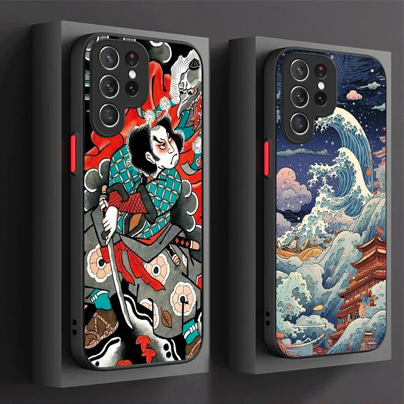 Japan Ukiyo-e Samurai Sea Wave Case For Samsung Galaxy S24 S23 S22 Ultra S21 S20 FE S10 Plus A15 A25 A35 A55 5G Note 20 10 Cover