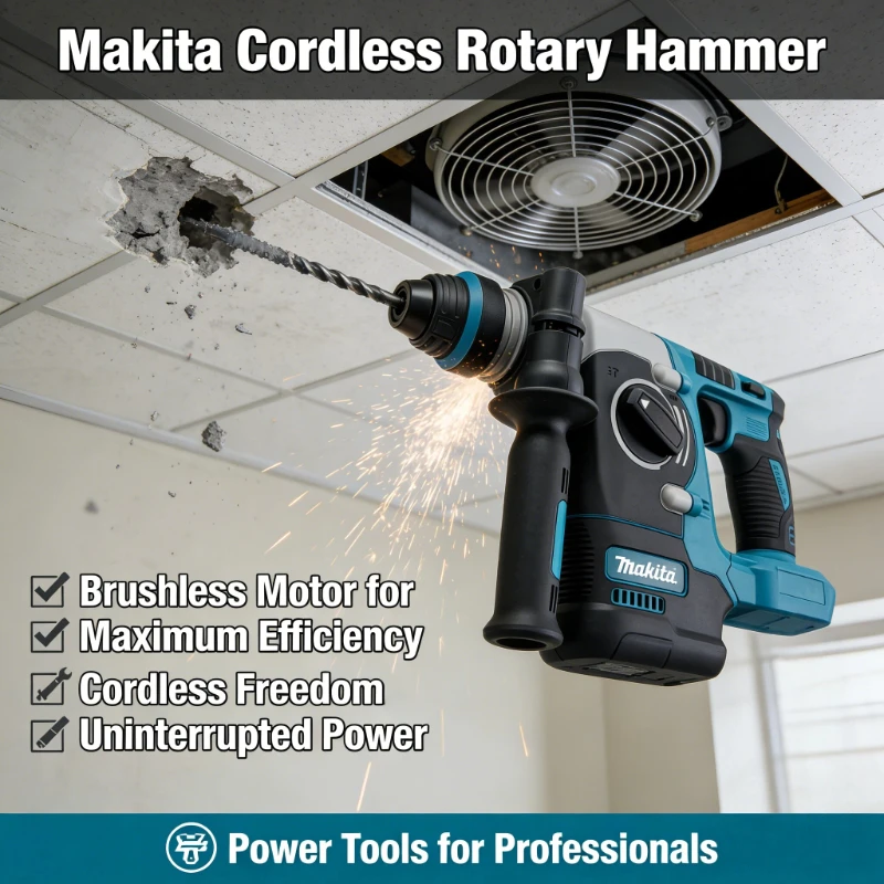

Makita Electric Cordless Brushless Hammer Drill Rechargeable Rotary Hammer Drilling and Chiseling High torque power Tool