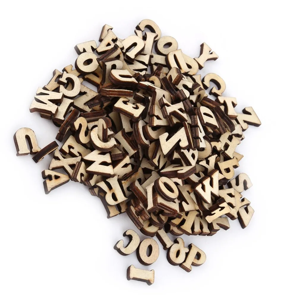 

200pcs Wood Handmade DIY Unpainted Wooden Letters Brown Wood Wooden Alphabet 15mm Mixed Wooden Numbers Home Decorations