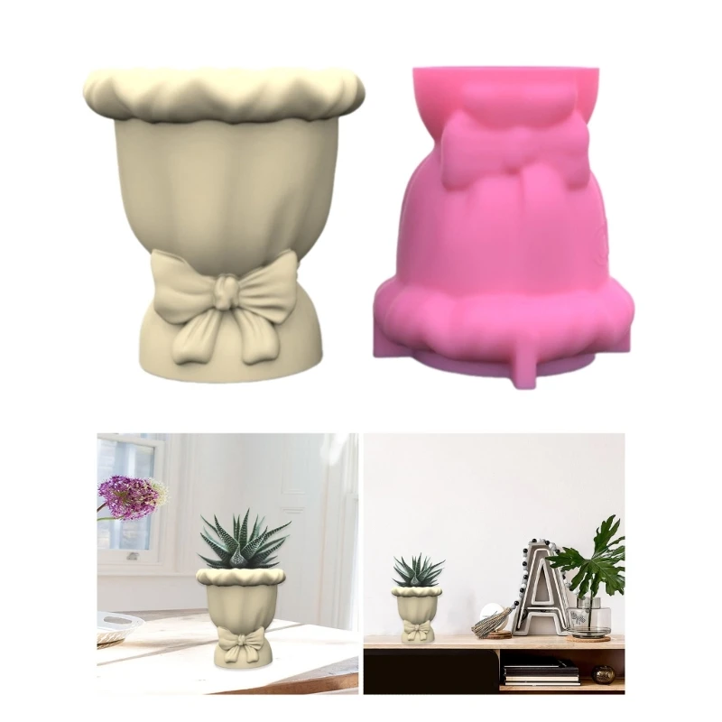 

Elegant Bowknot Pots Silicone Mold Bowknot Shaped Planter Silicone Mold Cement Creation Moulds