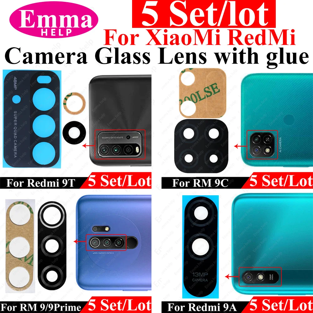 5Pcs Rear Camera Glass Lens with Adhesive Sticker For Xiaomi Redmi 10A 10C 9T 9C 9A 9 8A 7A 6A 6Pro Back Rear Phone Accessorie